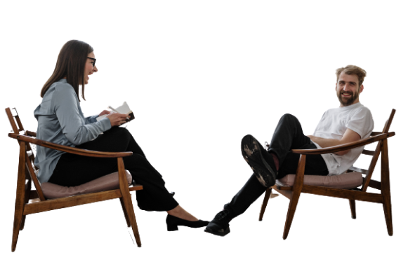 Man and lady in lounge chairs